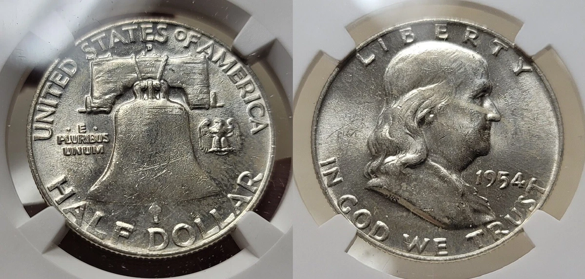 1954 Franklin Half Dollar struck on a quarter planchet showing incomplete design elements and smaller diameter compared to a standard half dollar